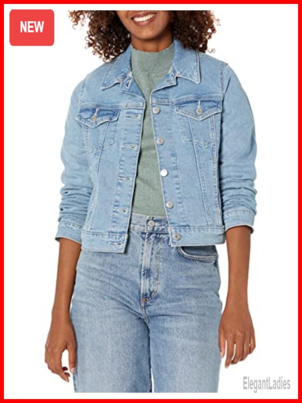 Women's Stretch Denim Jacket Fitted Trucker Style Long Sleeve Cotton Blend
